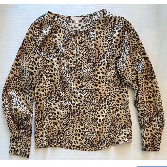 Rebecca Taylor Luxury Silk Long Sleeve Leopard Keyhole Blouse Animal Print 10 - Picture 4 of 13